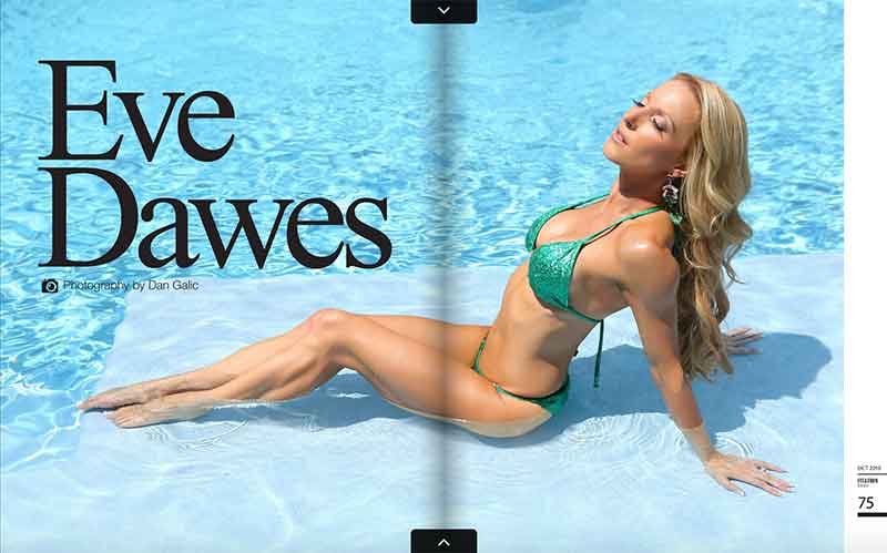 Eve Dawes fit and firm magazine green bikini pool