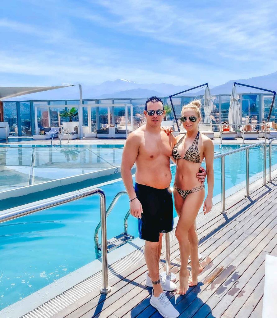 ICON hotel Santiago Chile rooftop pool bar couple swimwear