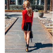 Black suede ankle boots fashion blogger Eve Dawes walking