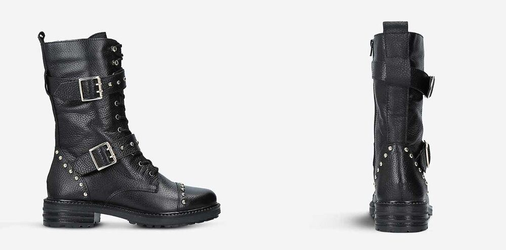 Kurt Geiger Sting boots black studded buckle flat style Selfridges Luxury Collection London