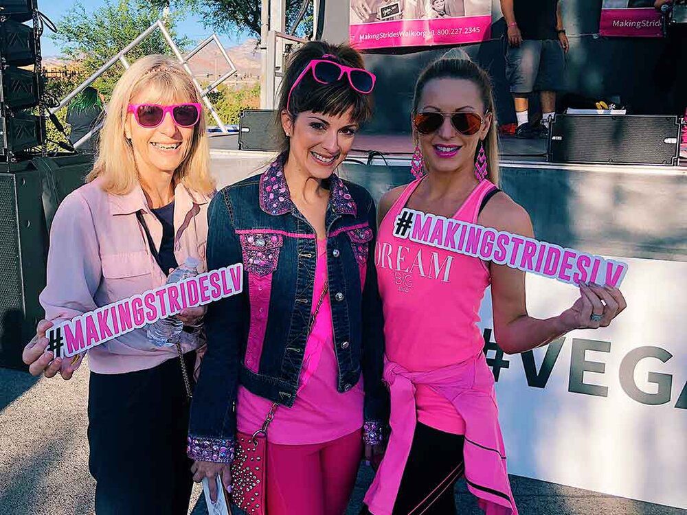 3 women at making strides vegas breast cancer walk