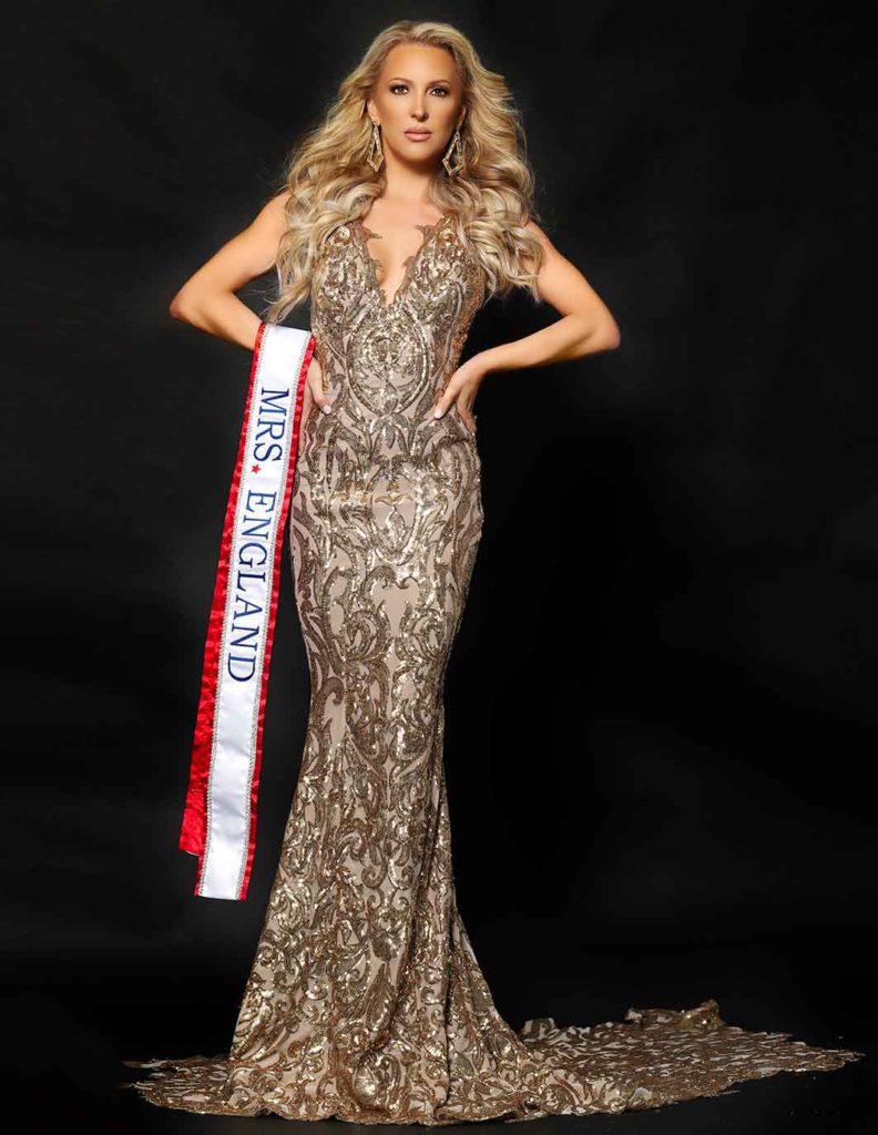 pageant queen mrs england world Eve Dawes gold gown