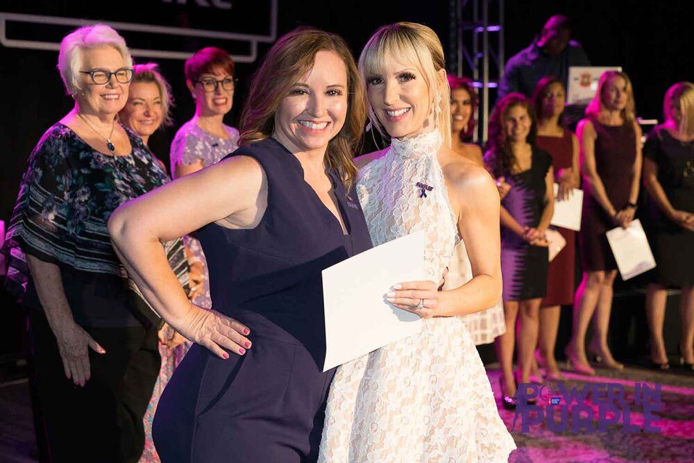 Eve Dawes cancer advocate awards recipient white dress