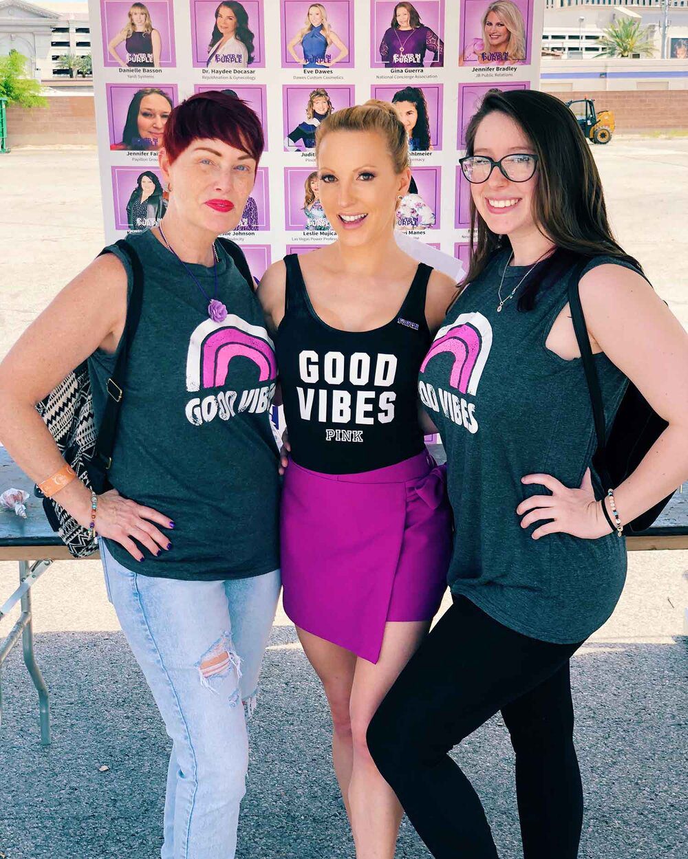 3 cancer advocates Good Vibes only tops