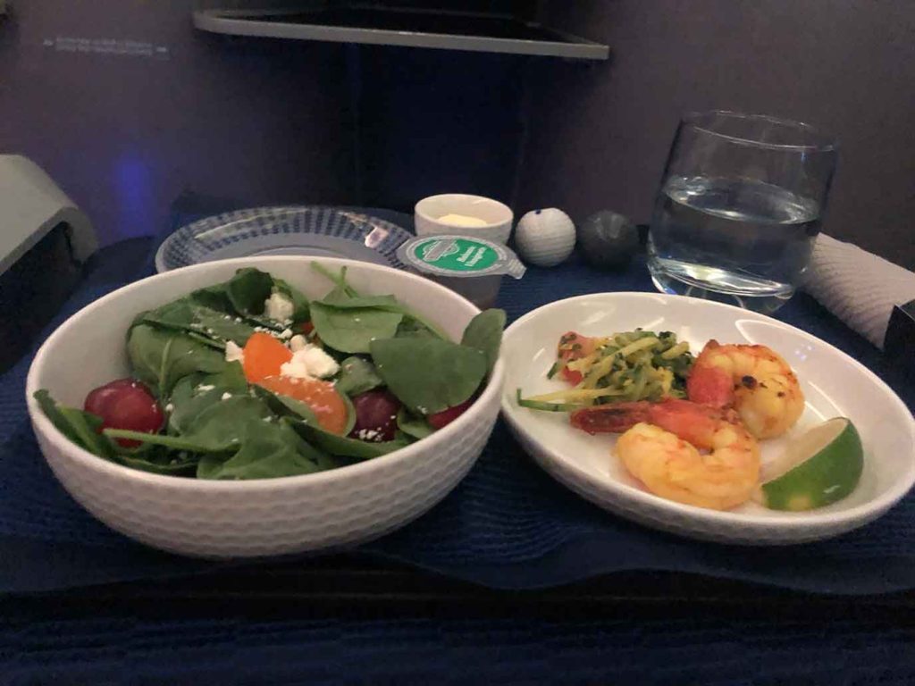 healthy airplane food salad shrimp