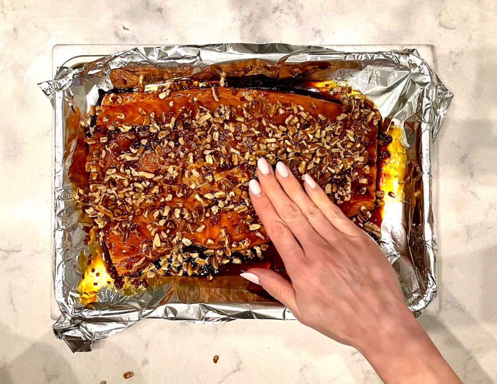 pecan crusted salmon brown sugar ready for baking oven