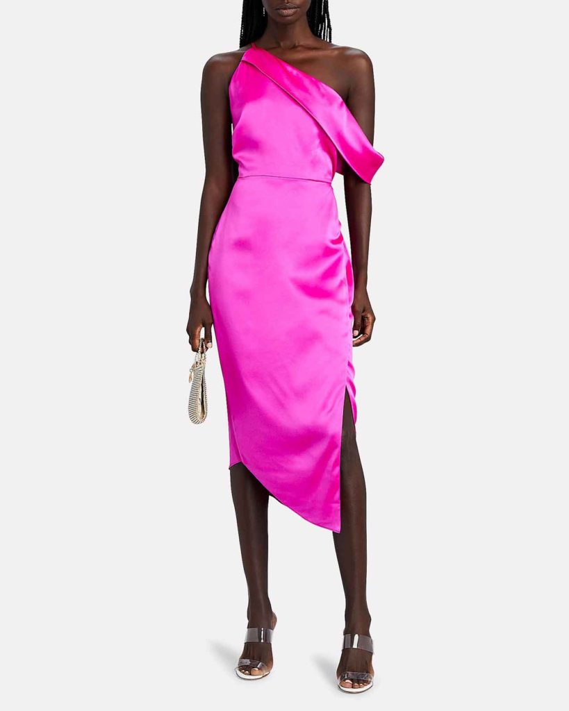 one shoulder pink dress Intermix designer fashion