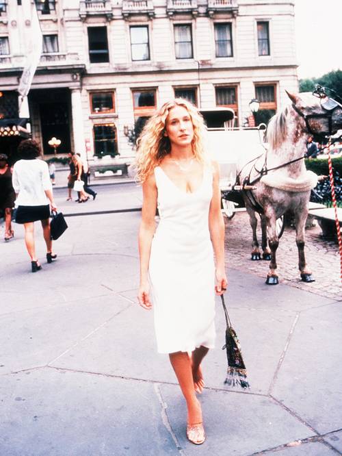 Carrie Bradshaw off white slip dress Plaza New York