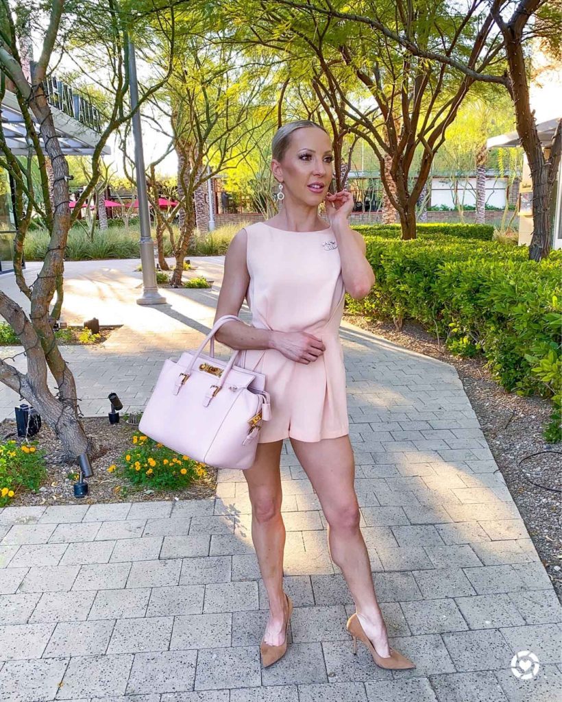 Designer fashion blogger Eve Dawes luxury consignment therealreal Versace pink bag pink outfit