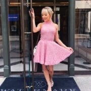 Clip in bangs blonde pink dress Glamour Gains Eve Dawes