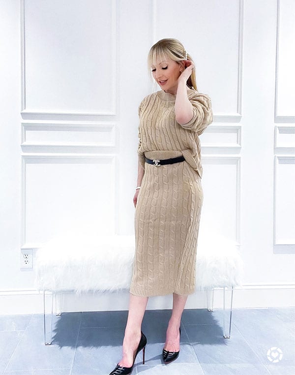 Femme Luxe knit skirt coord set beige womens fashion