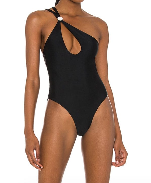 One shoulder black flattering swimsuit Revolve