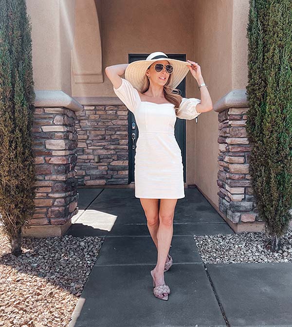 white summer dress womens fashion blogger supergoop sunscreen