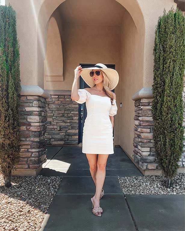 White dress off shoulder fashion blogger Glamour Gains