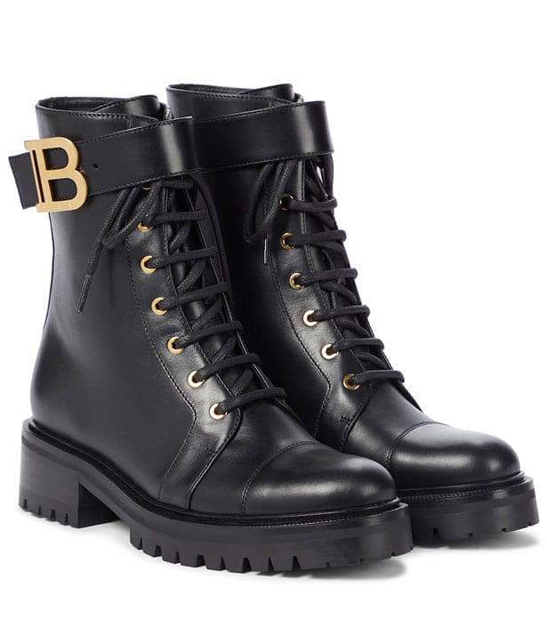 Balmain black flat combat ankle boots 