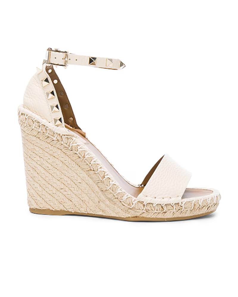 best designer espadrille wedges valentino garavani leather Rock Stud Espadrilles White