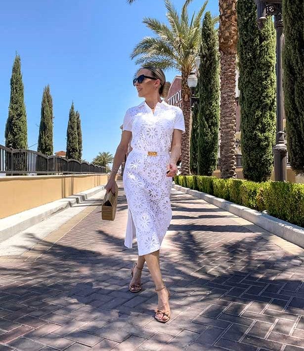 white lace dress womens fashion blogger Glamour Gains