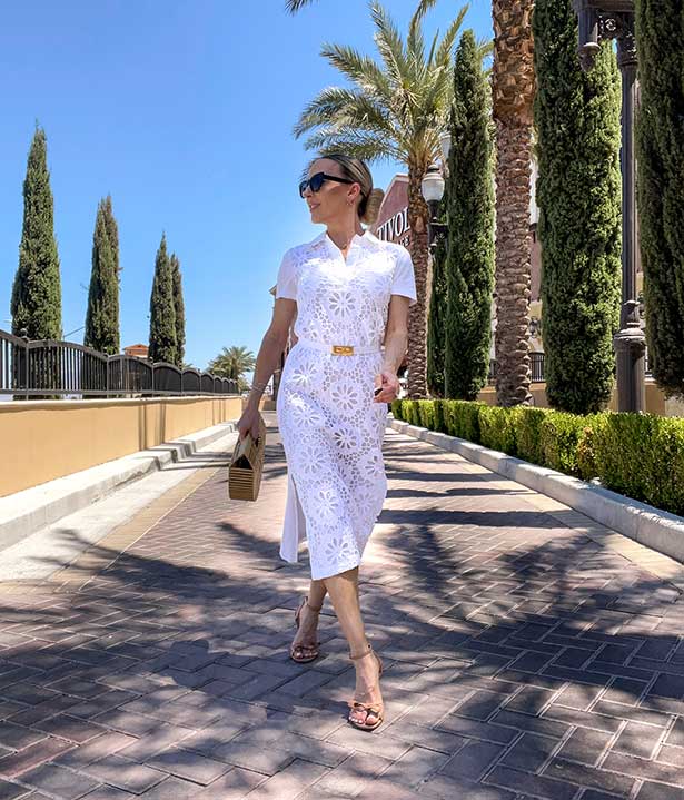 white eyelet lace dress womens fashion blogger Glamour Gains