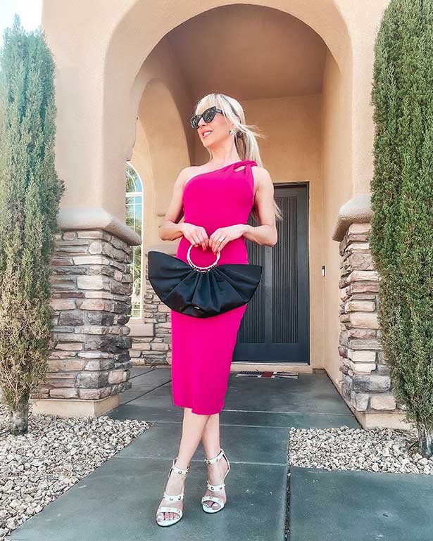 hot pink sexy wedding guest dress Spring 2023 Glamour Gains blogger