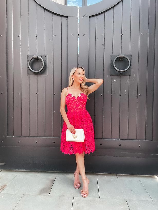 Rent runway dress red self portrait cocktail Glamour Gains blogger