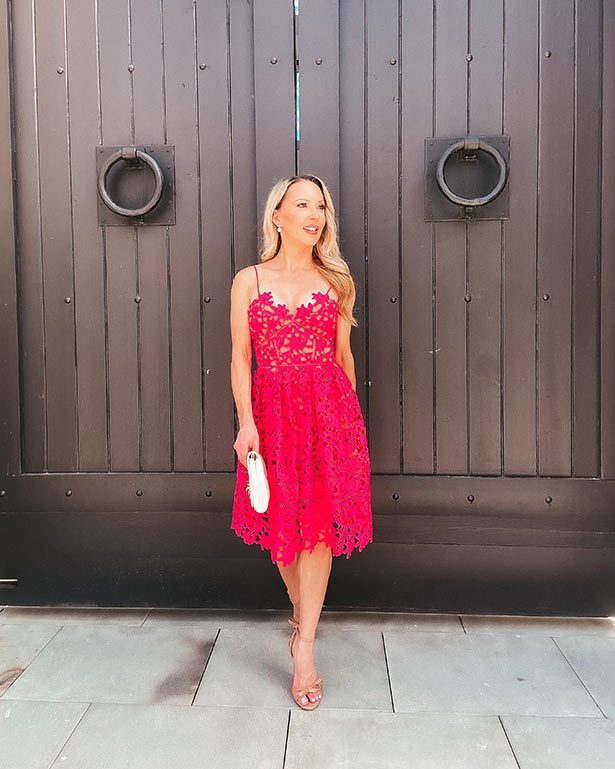 Fall wedding guest dress red self portrait Glamour Gains