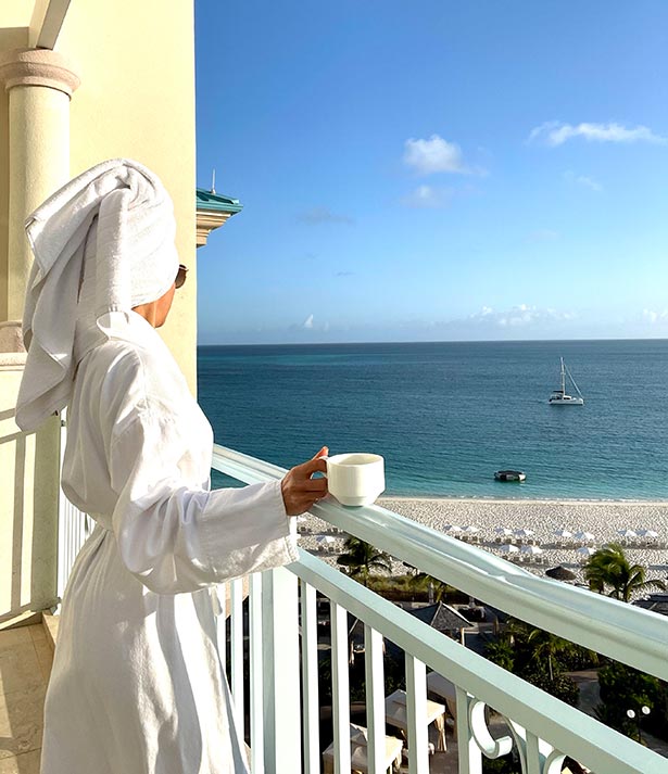 eve dawes coffee balcony beach ocean view