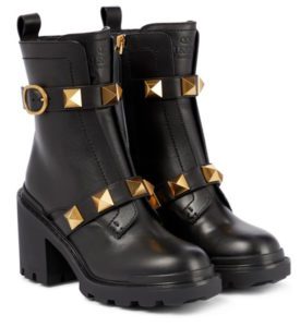 platform heel ankle boots black gold studs