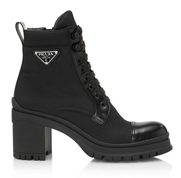 Prada black ankle boots high chunky heel lace up