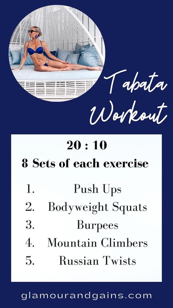 20 minute Tabata workout exercises list no equipment Glamour Gains
