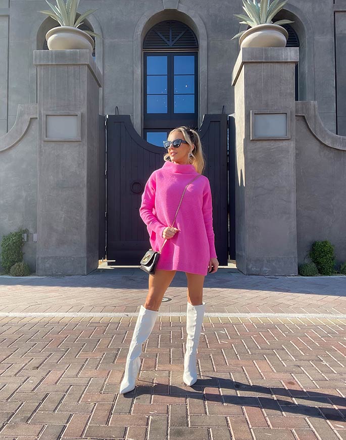 cute sweater dress outfit pink turtleneck glamour gains