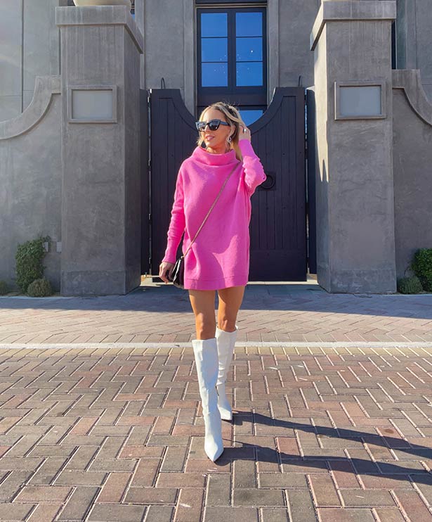 Bebe white boots fashion blogger Eve Dawes Vegas
