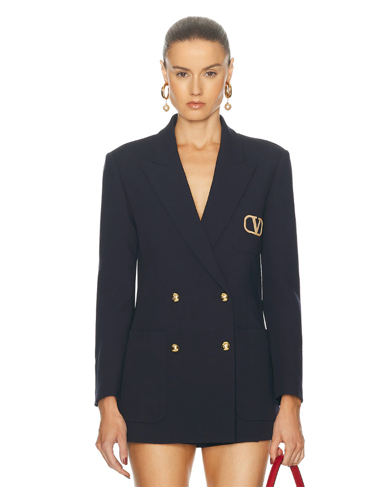 designer blazer navy gold button womens valentino