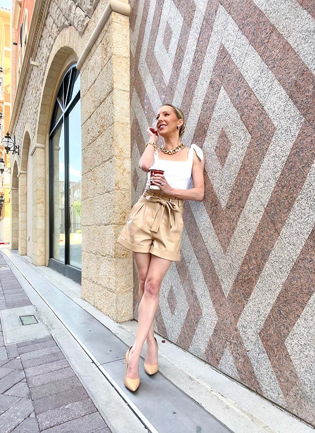beige faux leather shorts fashion blogger Spring trends 2023