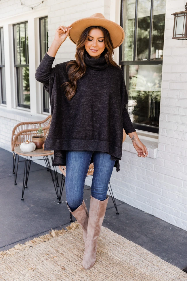 Black roll neck sweater Pink Lily Boutique