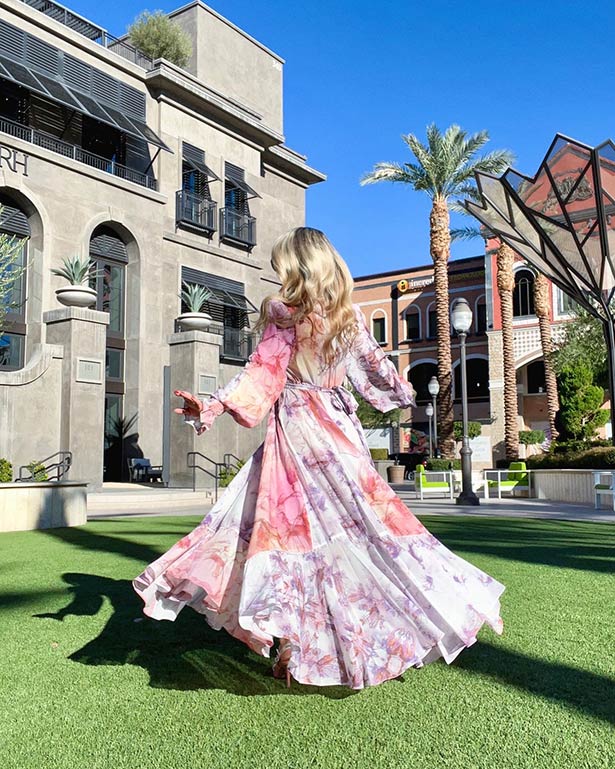 zimmermann look alike dress floral maxi voluminous fashion blogger Vegas