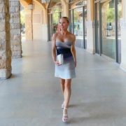 Herve Leger bandage dress strapless blue fashion blogger Eve Dawes Vegas