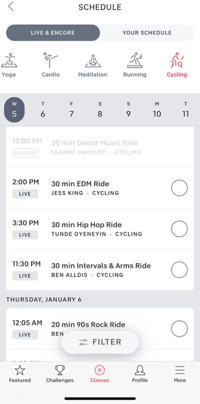 peloton live ride schedule