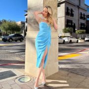 Fashionpass cocktail dress blue midi backless fashion blogger Eve Dawes Glamour Gains