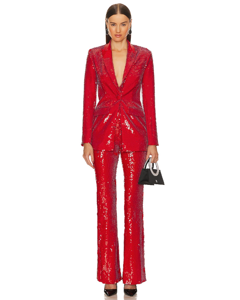 red sequin pants set matching blazer