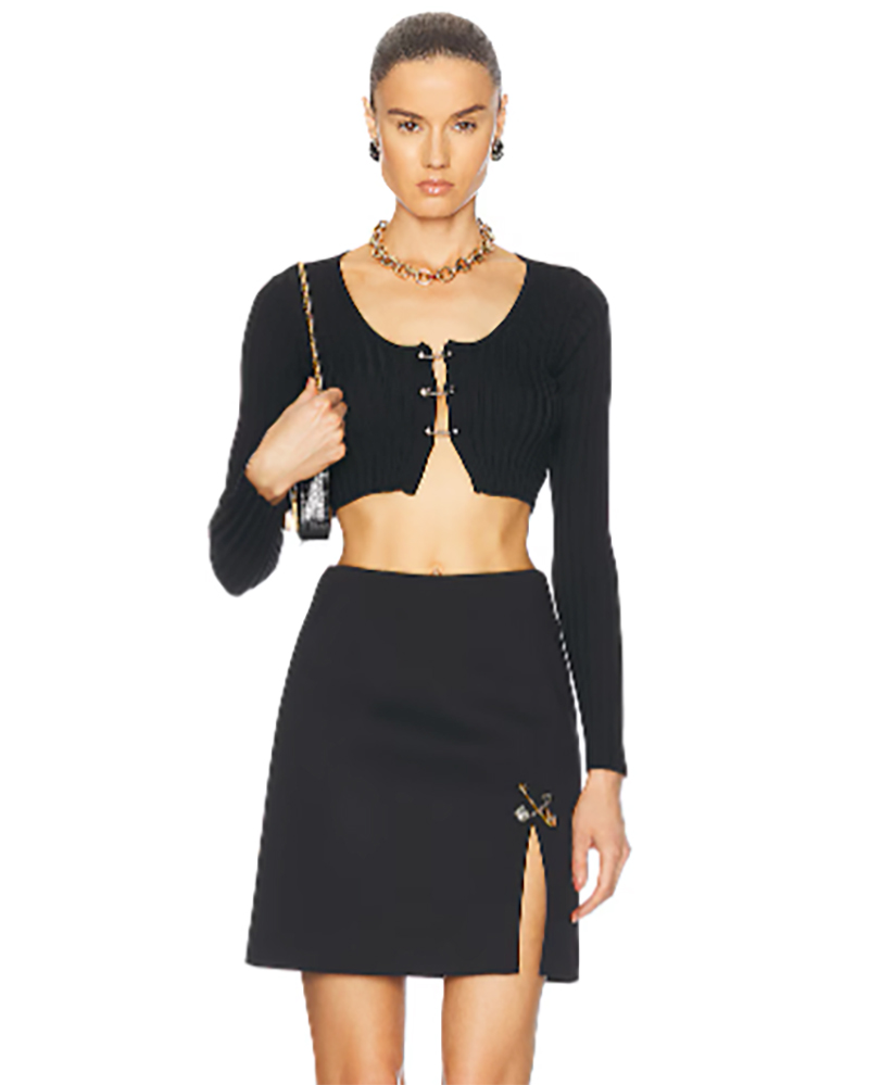 versace outfit black safety pin top matching skirt