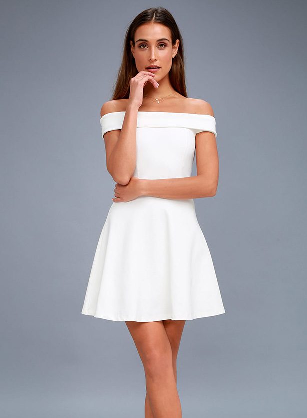 white graduation dress mini off shoulder