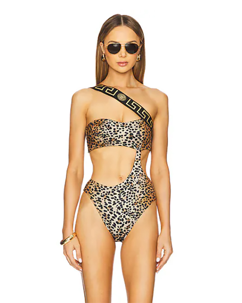 designer swimsuit one piece leopard print Versace