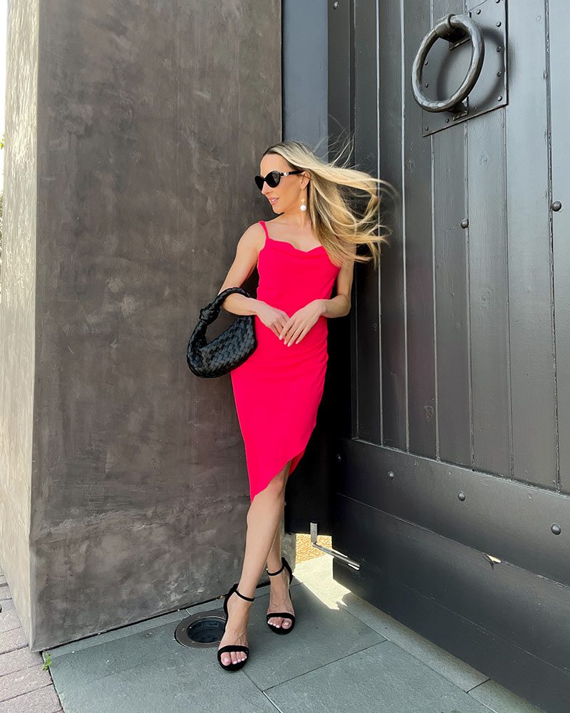 bottega veneta mini jodi bag similar affordable best pink dresses 2022 fashion blogger Eve Dawes street