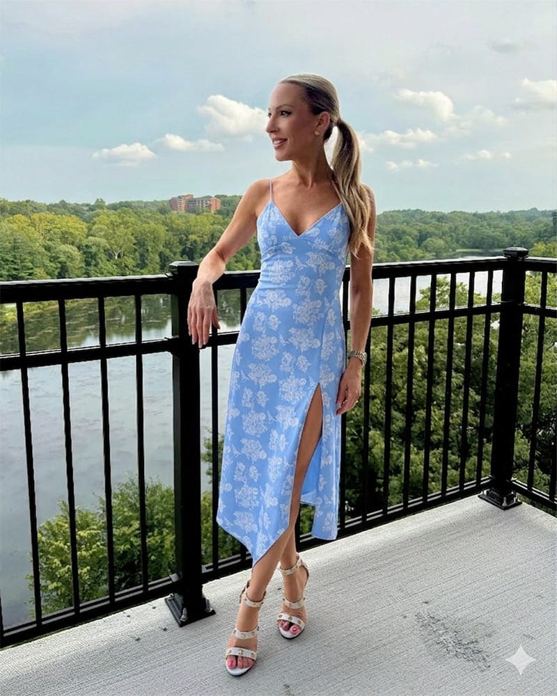 best summer wedding guest dress designer blue midi