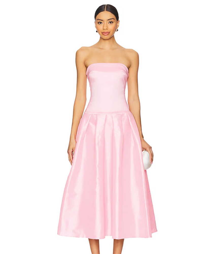 stunning wedding guest dress summer pink midi strapless