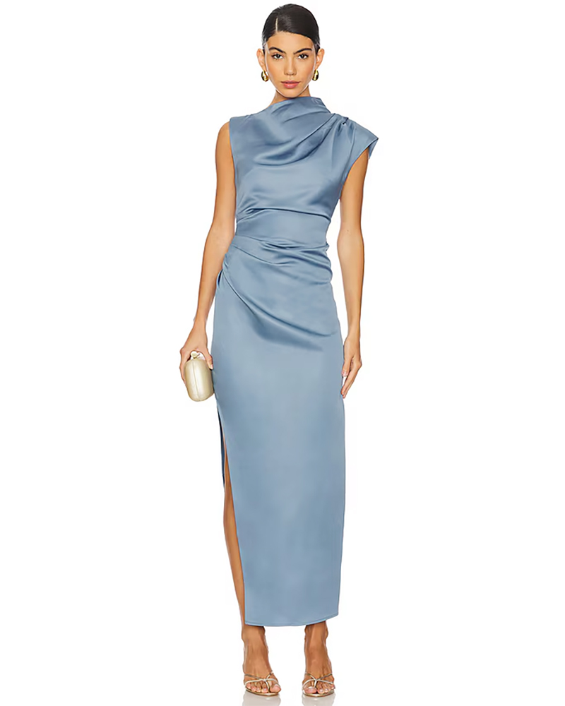 elliatt blue satin maxi dress