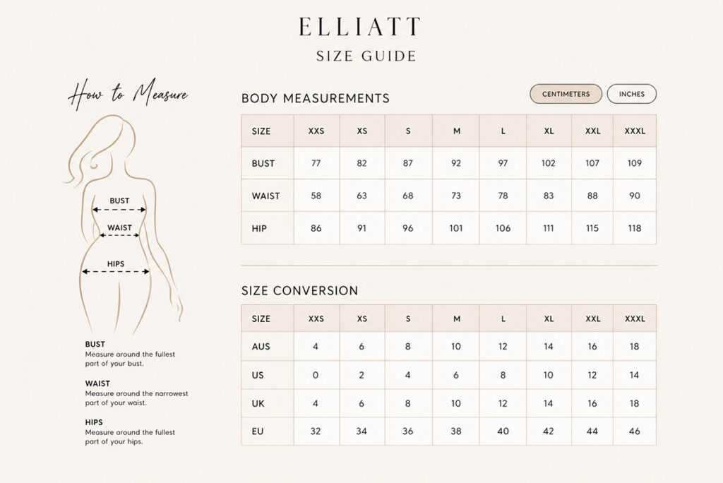 elliatt size guide