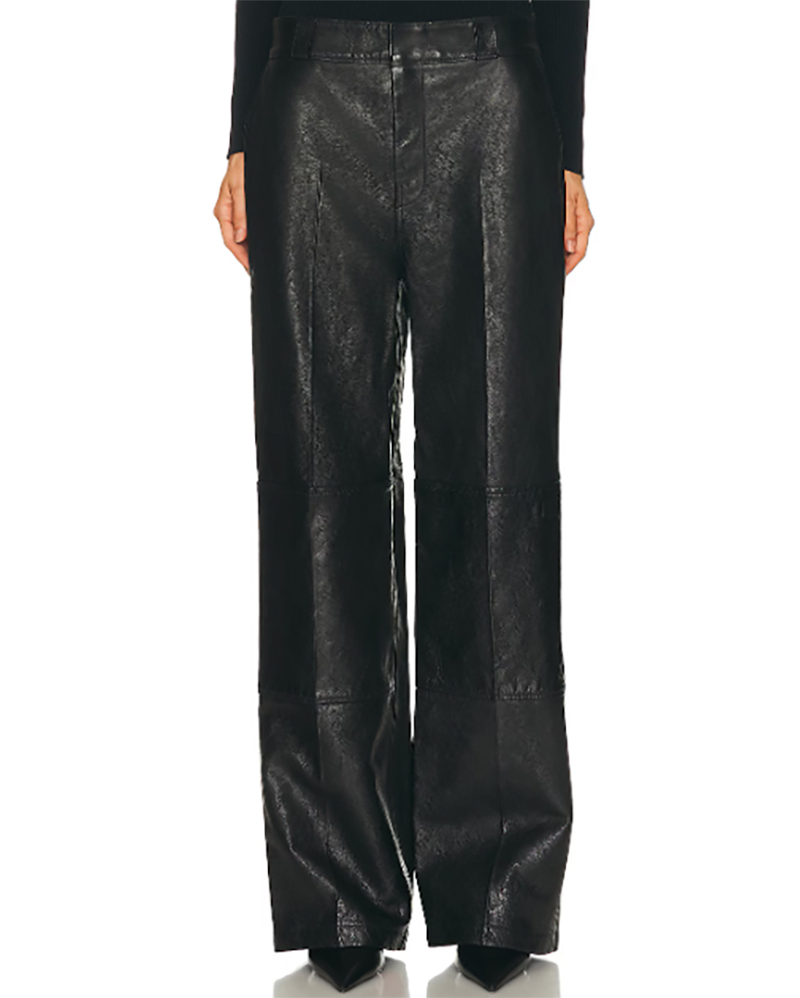 designer wide leg pants black leather