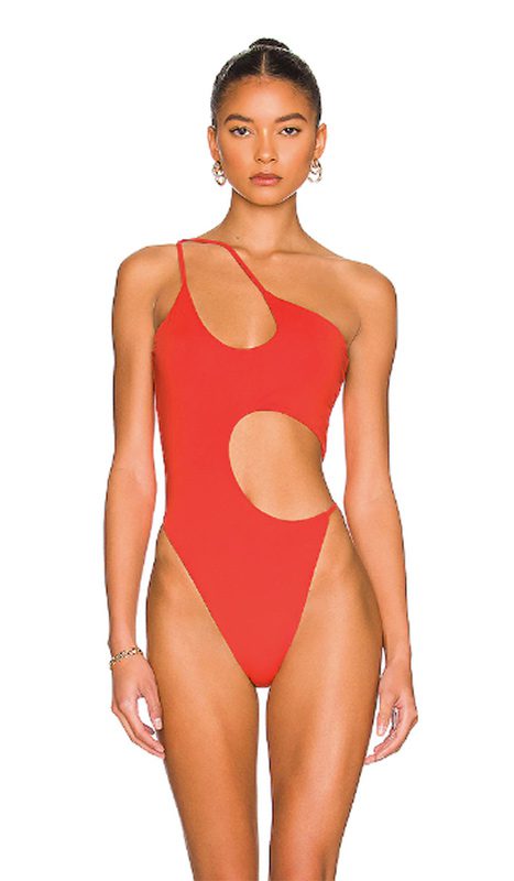 hottest one piece swimsuit red 1 shoulder cut out