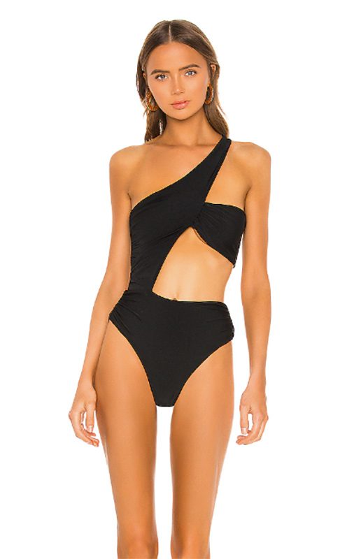 black one piece one shoulder cut outs
